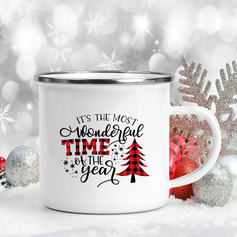 Enamel Christmas Mug – Santa Claus Holiday Cup (360 ml) 🎄☕✨