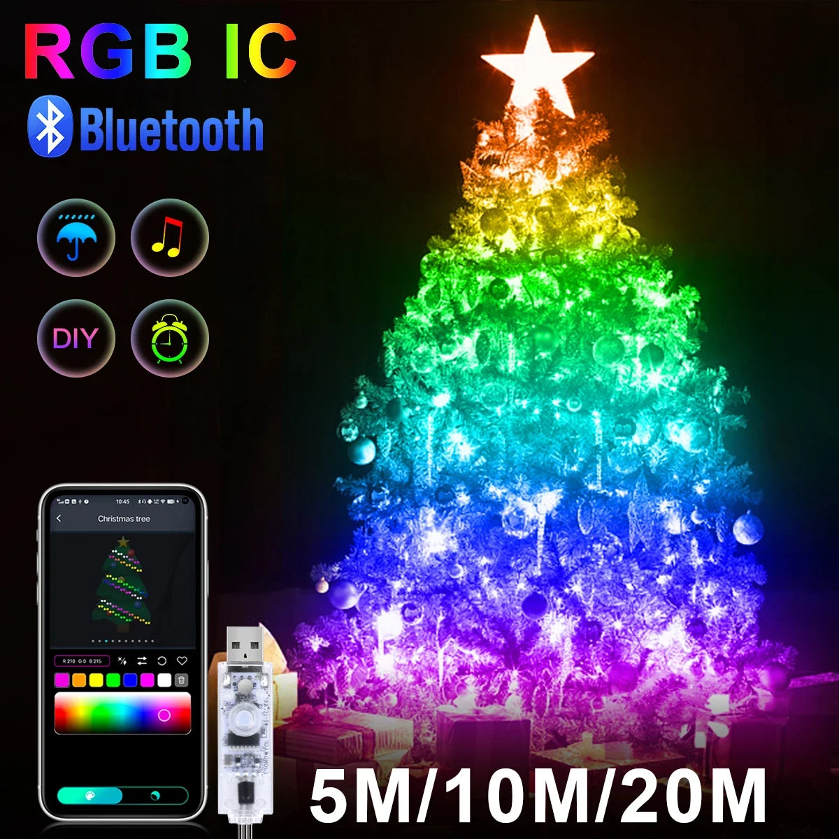 Bluetooth Dreamcolor LED String Lights – RGBIC USB Fairy Lights 🌈