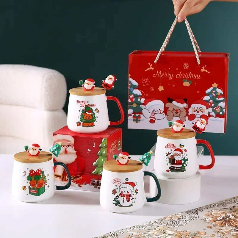 Christmas Ceramic Mug Gift Set – Festive Cup with Lid & Spoon (2025 Edition) 🎄☕✨