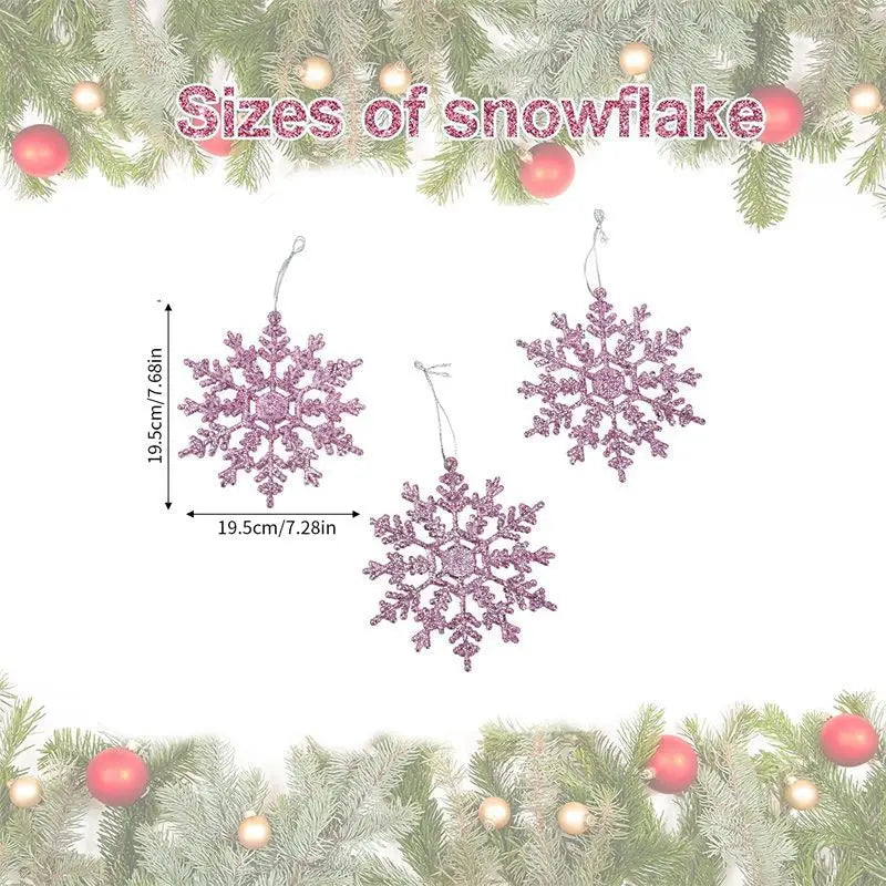 Glitter Snowflake Ornaments – Pink Christmas Tree Decorations (6/12/24 Pcs)