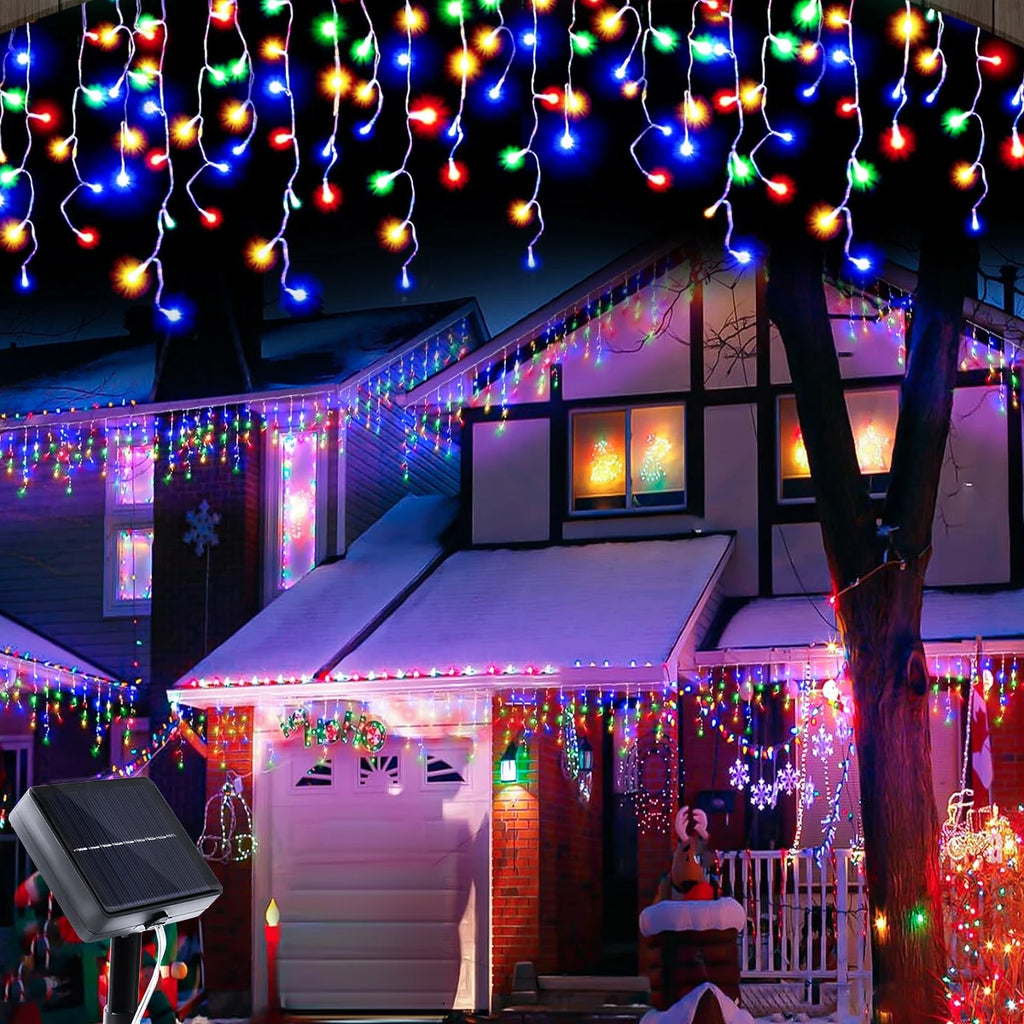 Solar Christmas Icicle Lights – 96 / 162 LEDs Waterproof Outdoor Curtain Lights