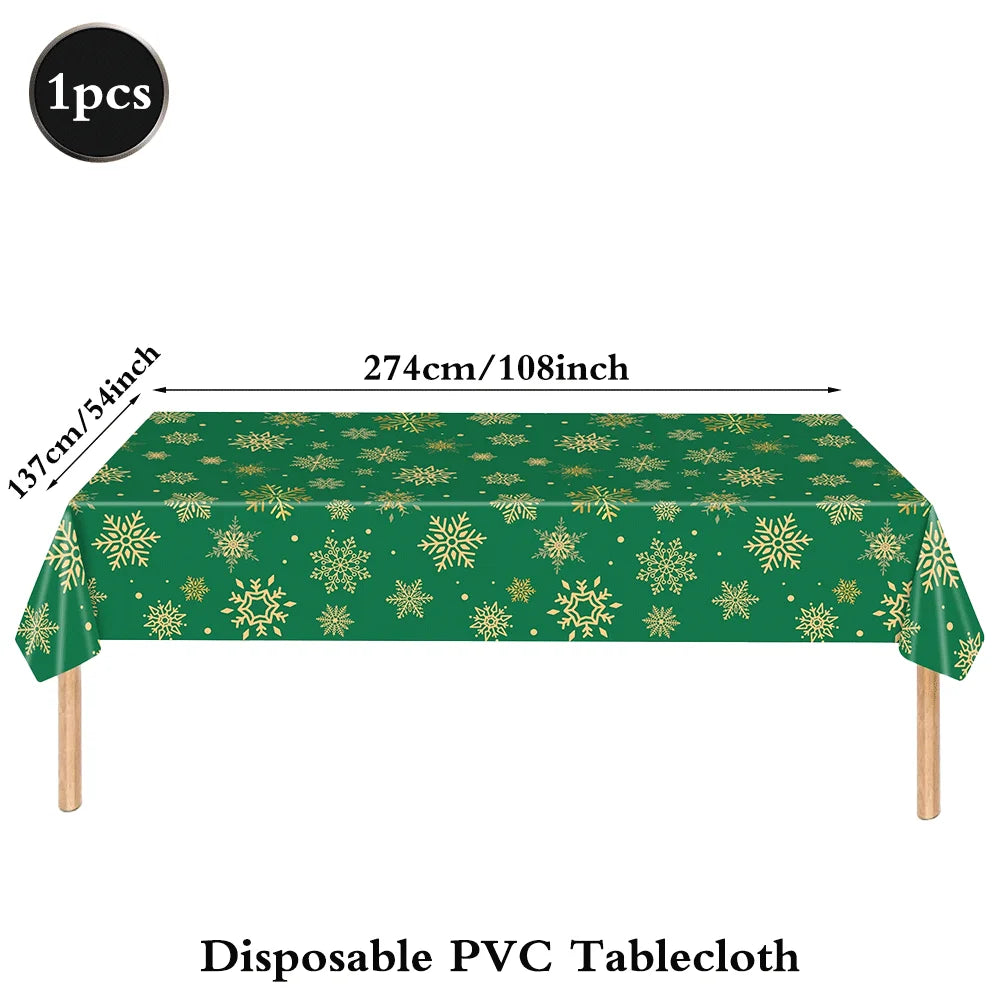 Christmas Disposable Tableware Set – Snowflake Plates, Cups & Napkins (Red & Green) 🎄❄️✨