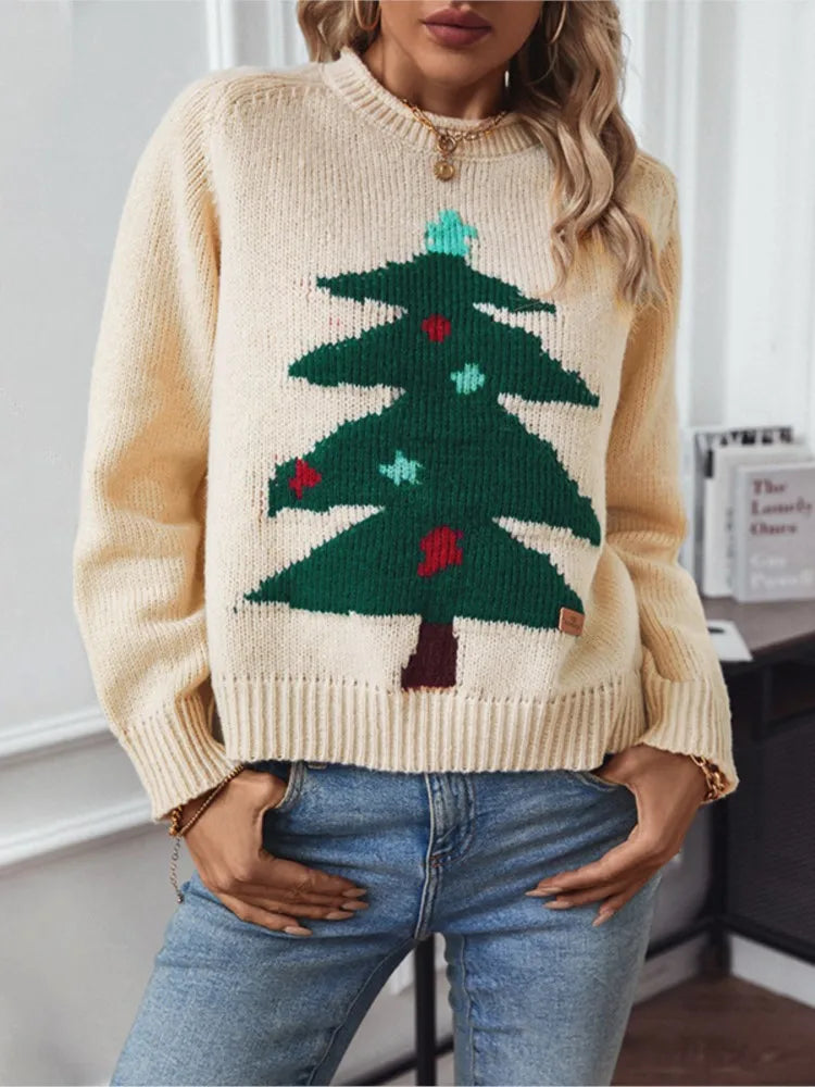 Christmas Tree Pullover Sweater – Cozy & Festive Knitwear for Women
