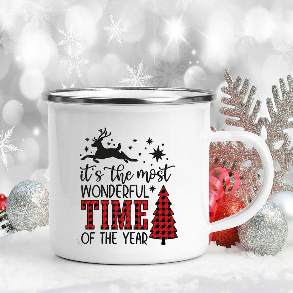 Enamel Christmas Mug – Santa Claus Holiday Cup (360 ml) 🎄☕✨