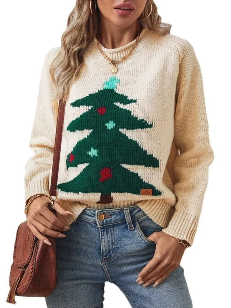 Christmas Tree Pullover Sweater – Cozy & Festive Knitwear for Women