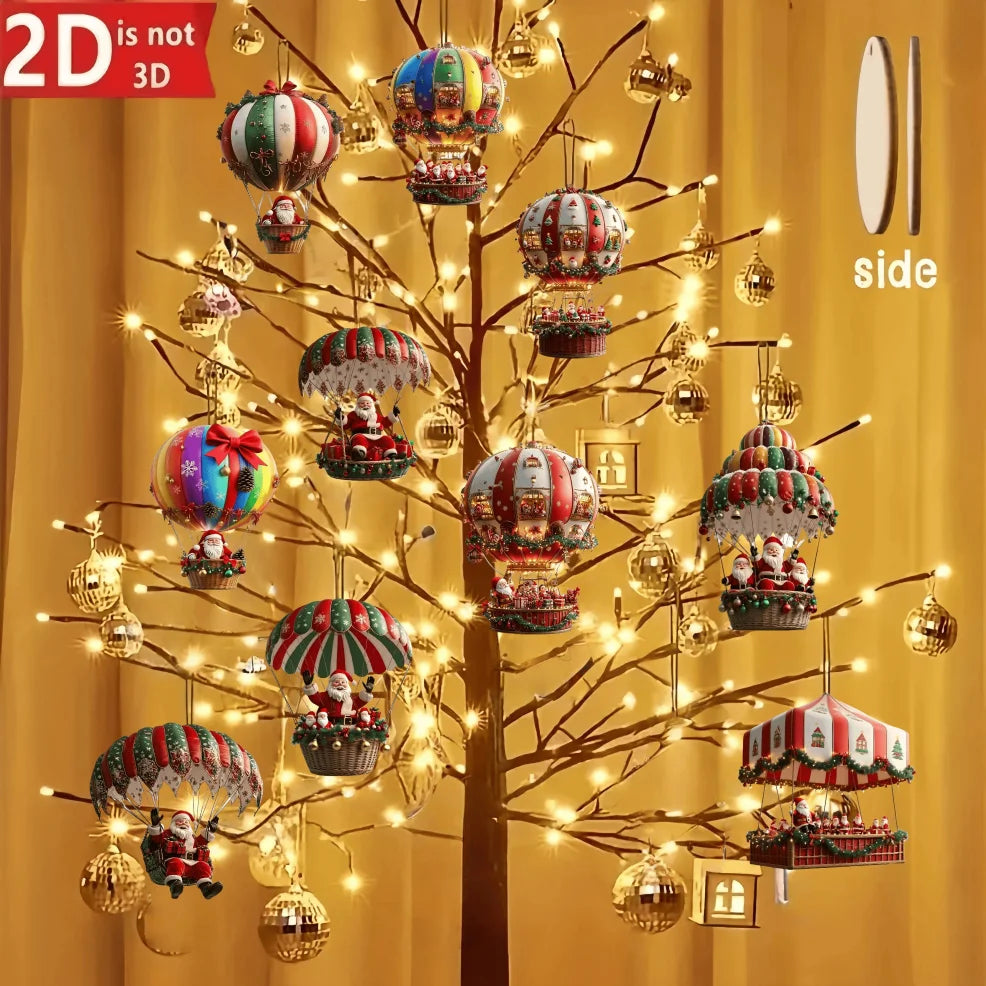 Wooden Santa Hot Air Balloon Ornaments (2D Design)