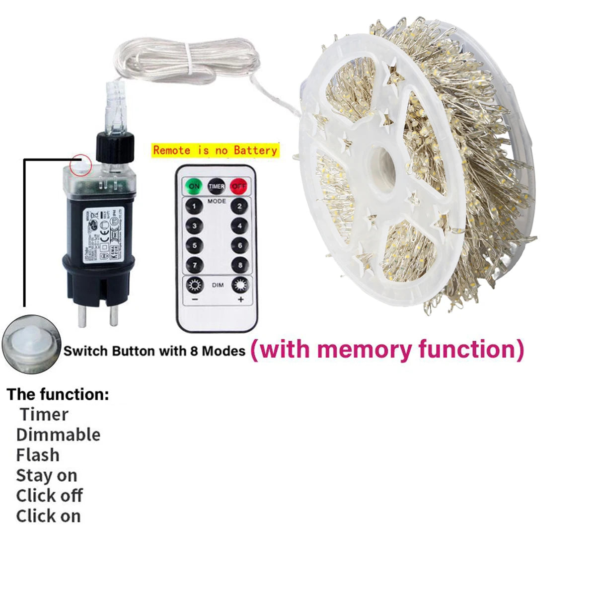 Cluster Firecracker LED String Lights with Remote – Warm White (6M–50M, EU Plug)