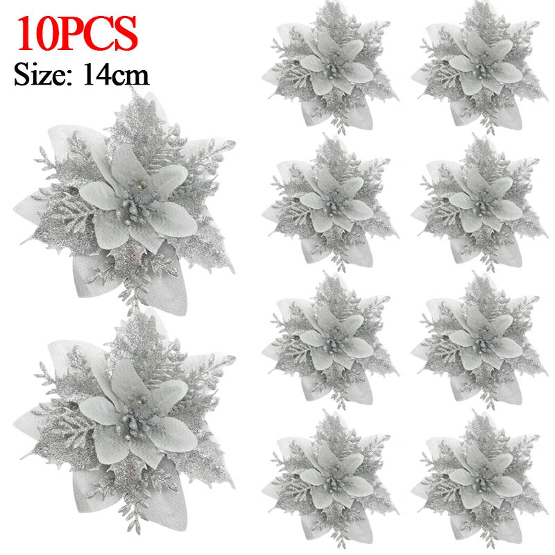 Christmas Glitter Poinsettia Clip – Red & Gold Sparkling Flower Ornament ✨🌺🎄