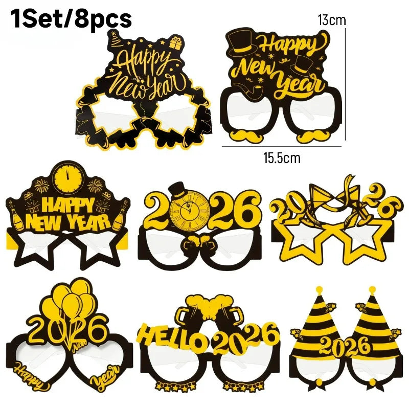 2026 New Year Party Glasses – Black & Gold Paper Eyewear (8/16/24/32 PCS) 🎉✨🥂