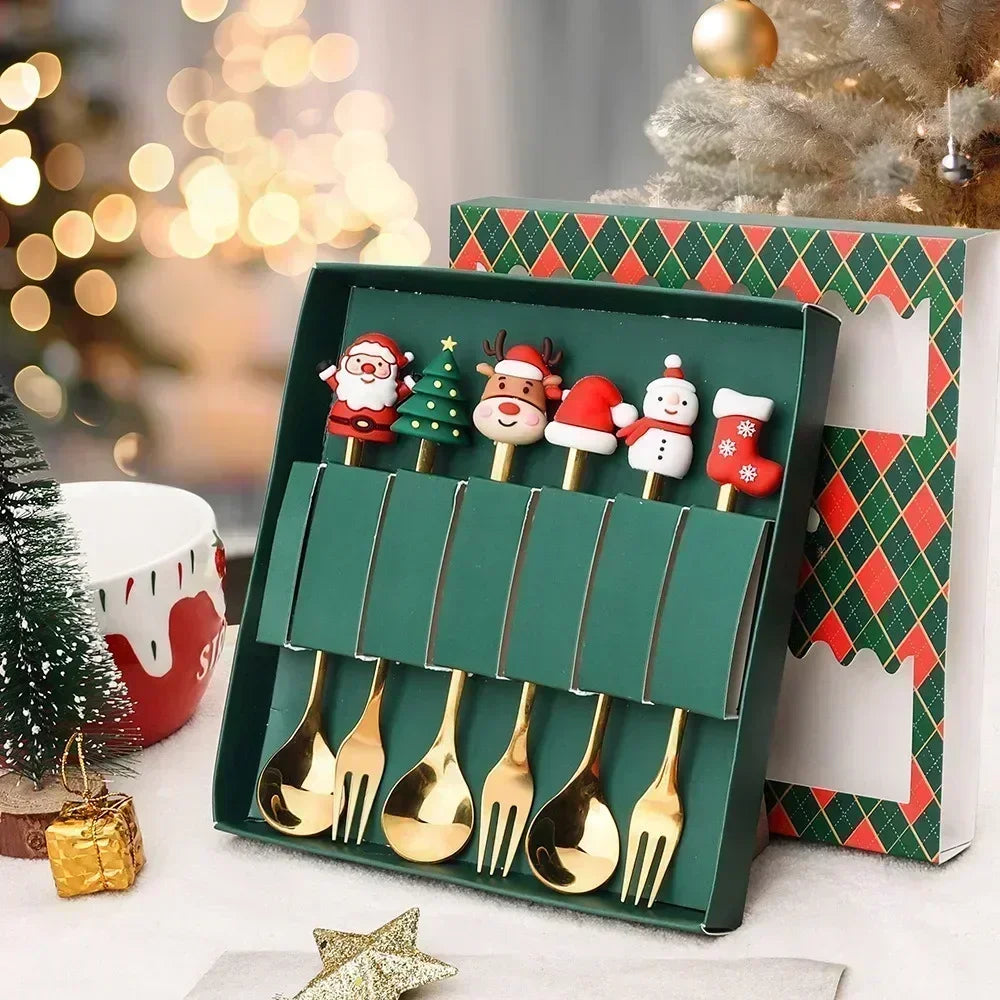 Christmas Spoon & Fork Set – 4PCS Stainless Steel Holiday Cutlery