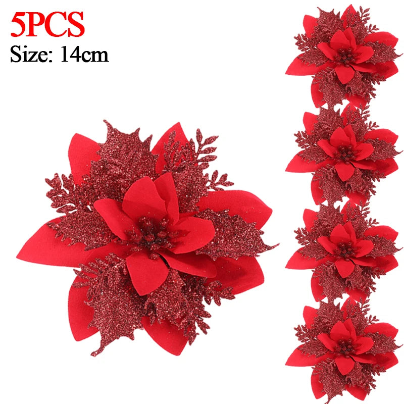 Christmas Glitter Poinsettia Clip – Red & Gold Sparkling Flower Ornament ✨🌺🎄