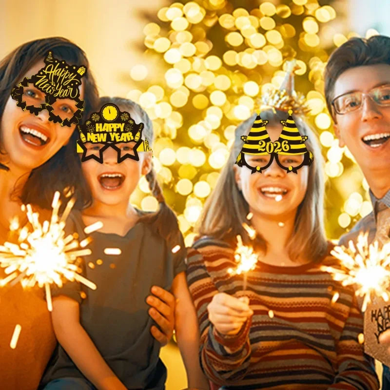 2026 New Year Party Glasses – Black & Gold Paper Eyewear (8/16/24/32 PCS) 🎉✨🥂