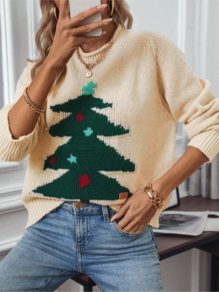Christmas Tree Pullover Sweater – Cozy & Festive Knitwear for Women
