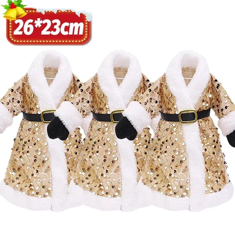 Sparkling Christmas Wine Bottle Covers – Red & Gold Dress Design (1/2/3/4 PCS) 🎄🍷✨