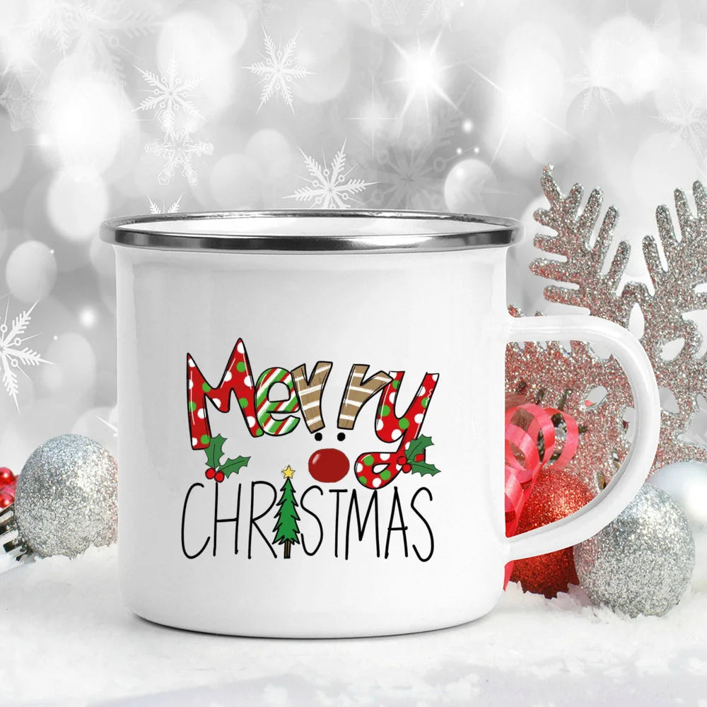 Enamel Christmas Mug – Santa Claus Holiday Cup (360 ml) 🎄☕✨