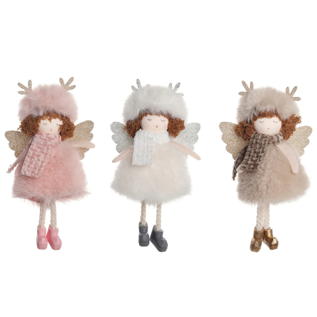 Christmas Plush Angel Ornaments – With Antlers, Heart, or Scarf
