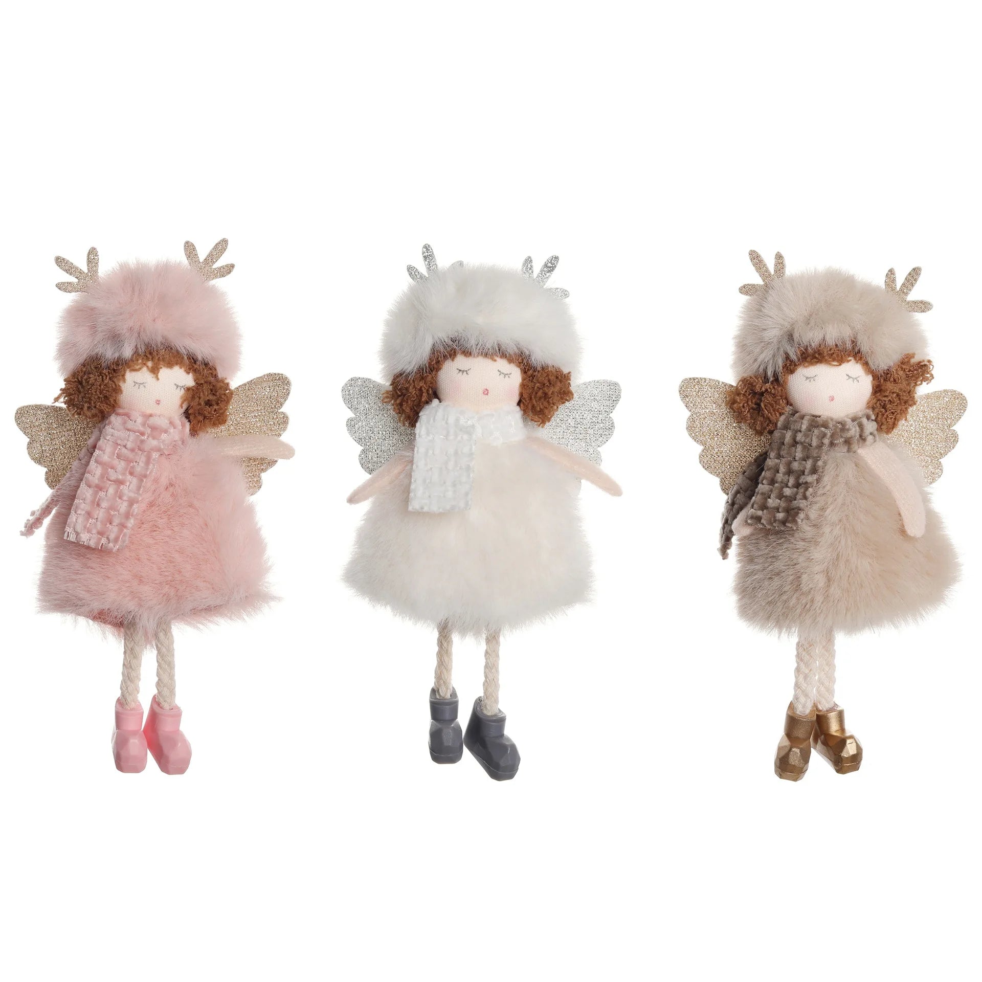 Christmas Plush Angel Ornaments – With Antlers, Heart, or Scarf
