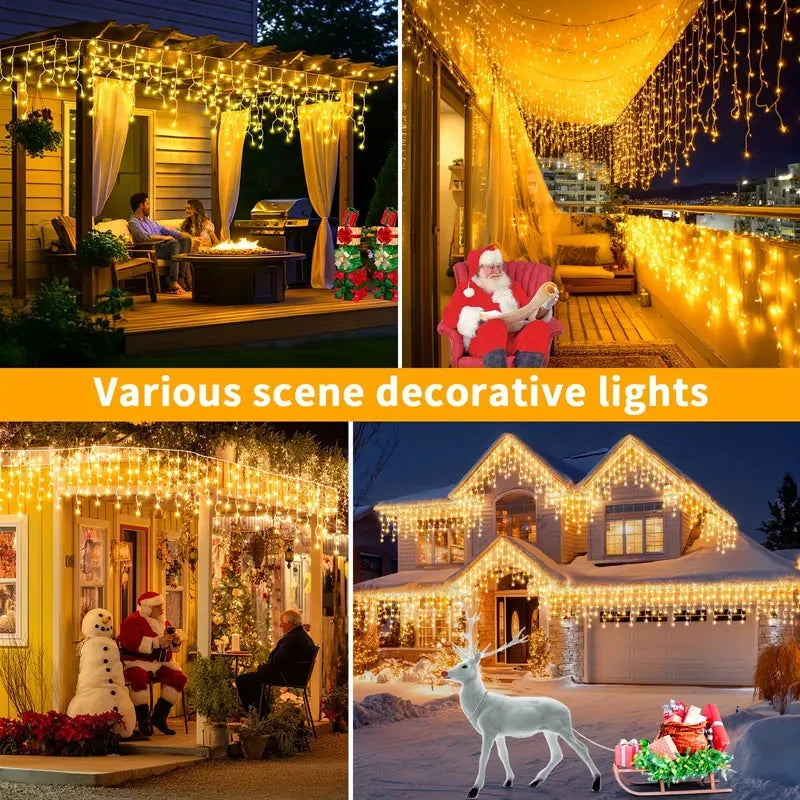 Solar Christmas Icicle Lights – 96 / 162 LEDs Waterproof Outdoor Curtain Lights