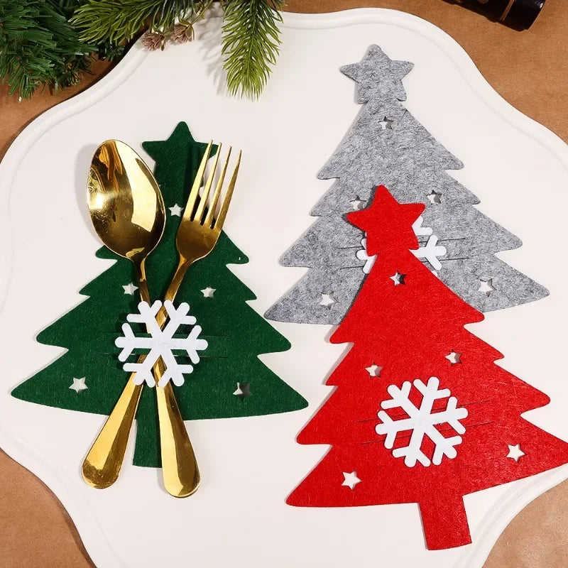 Christmas Tree Cutlery Holders – Felt Fork & Knife Pockets (4/8/12/24 PCS) 🎄🍽️✨