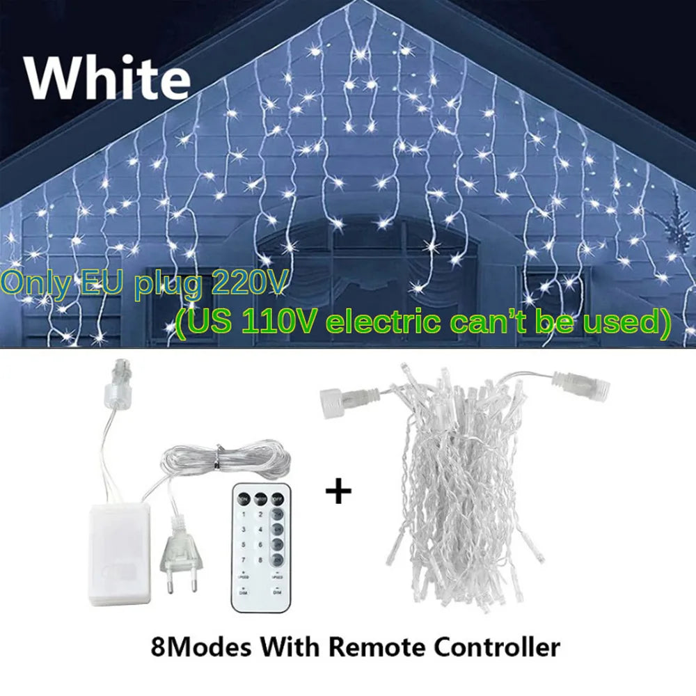 LED Icicle Fairy Lights with Remote – Outdoor Waterproof Christmas Garland (5M–40M)