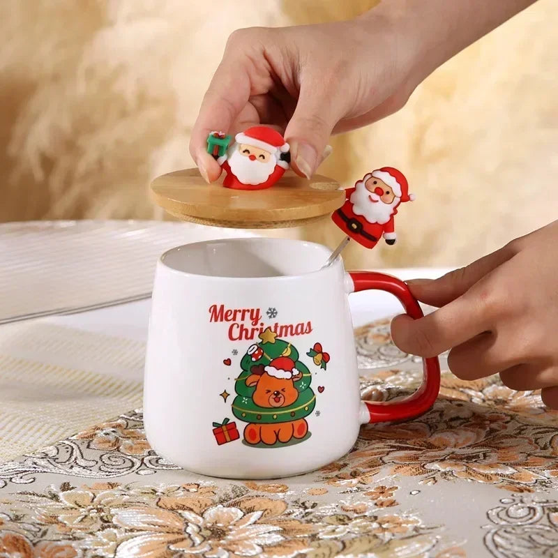 Christmas Ceramic Mug Gift Set – Festive Cup with Lid & Spoon (2025 Edition) 🎄☕✨