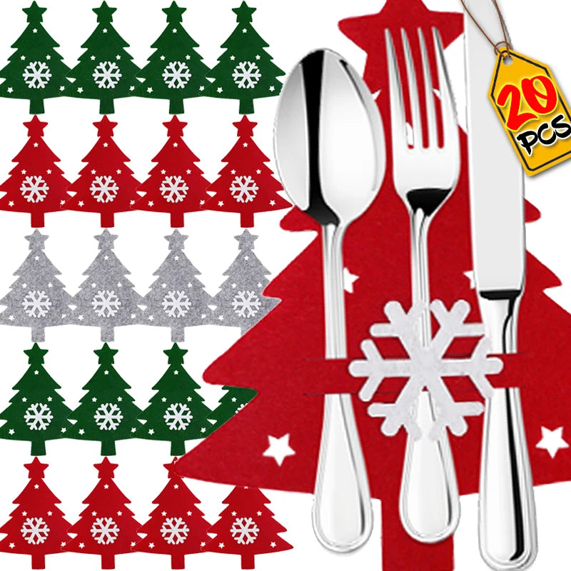 Christmas Tree Cutlery Holders – Felt Fork & Knife Pockets (4/8/12/24 PCS) 🎄🍽️✨