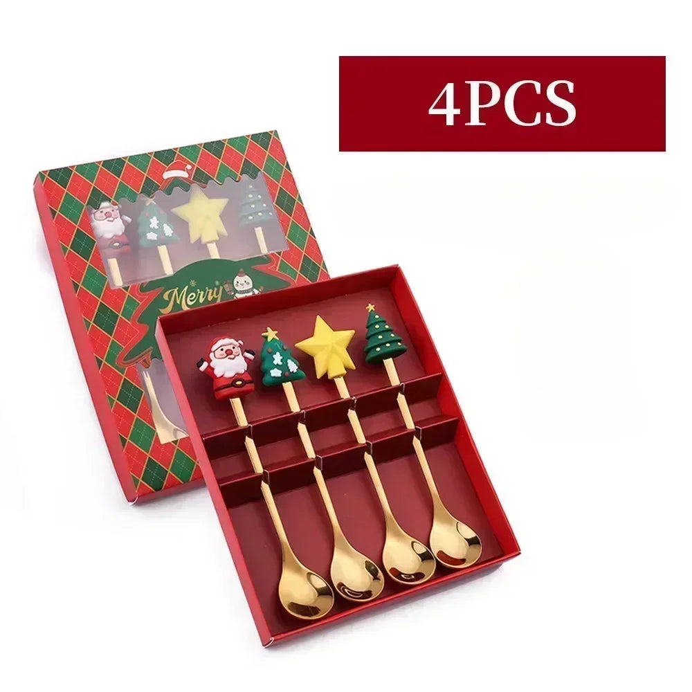 Christmas Spoon & Fork Set – 4PCS Stainless Steel Holiday Cutlery