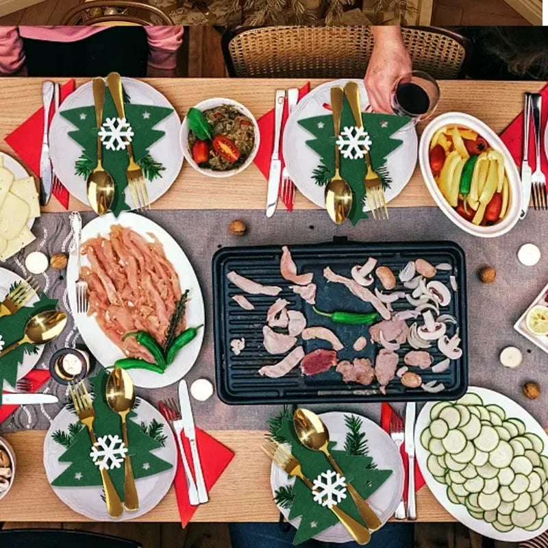 Christmas Tree Cutlery Holders – Felt Fork & Knife Pockets (4/8/12/24 PCS) 🎄🍽️✨