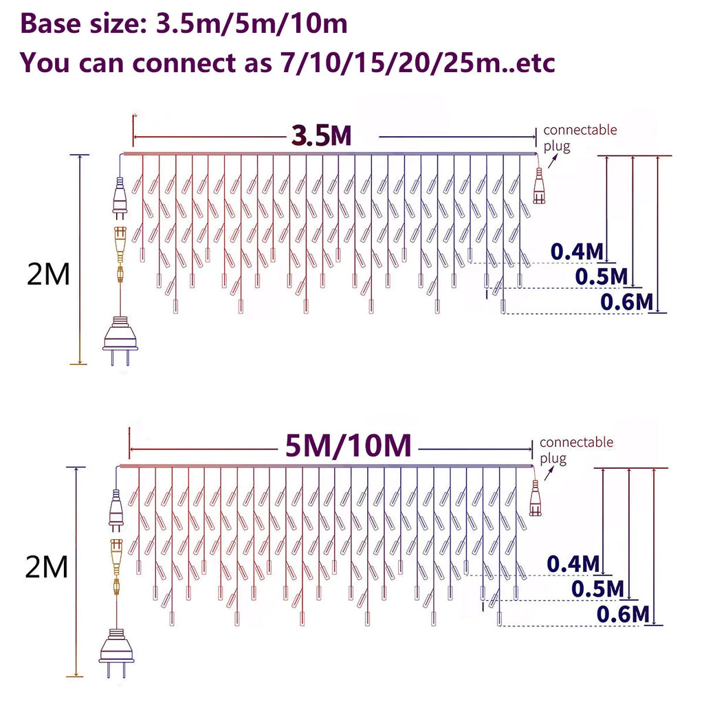 LED Icicle Fairy Lights with Remote – Outdoor Waterproof Christmas Garland (5M–40M)