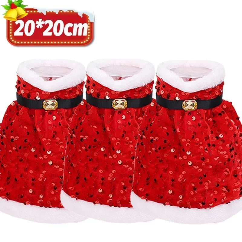 Sparkling Christmas Wine Bottle Covers – Red & Gold Dress Design (1/2/3/4 PCS) 🎄🍷✨