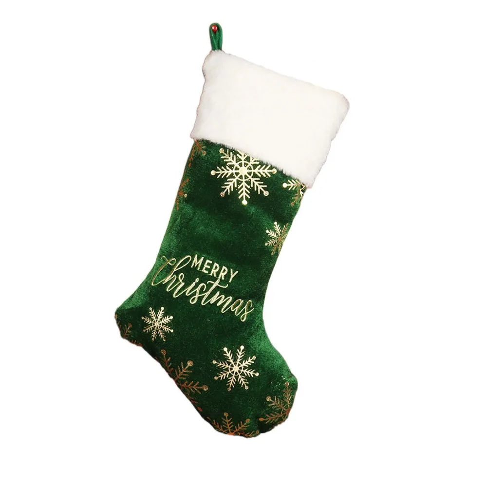 Festive Christmas Stocking – Large Cloth Holiday Gift Sock (Green/Red/Grey) 🎄🎁✨