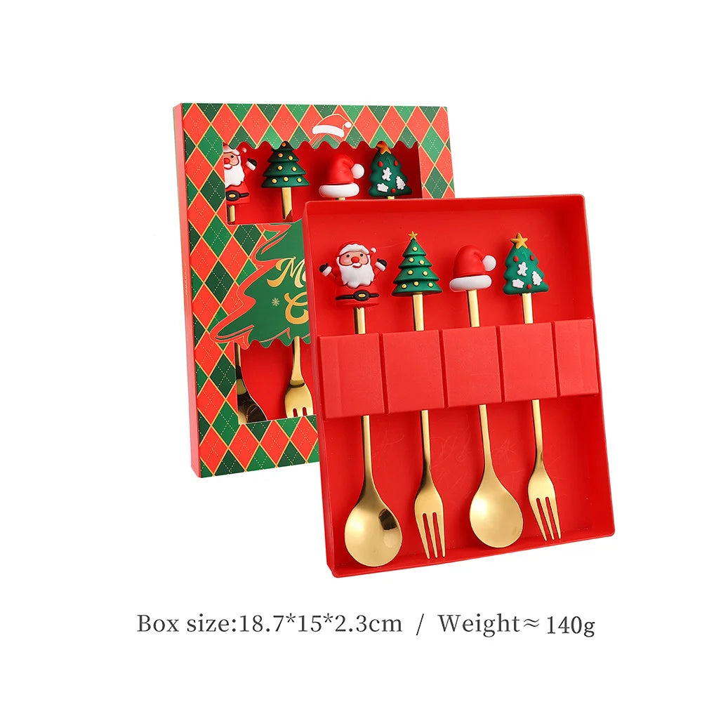 Christmas Spoon & Fork Set – 4PCS Stainless Steel Holiday Cutlery