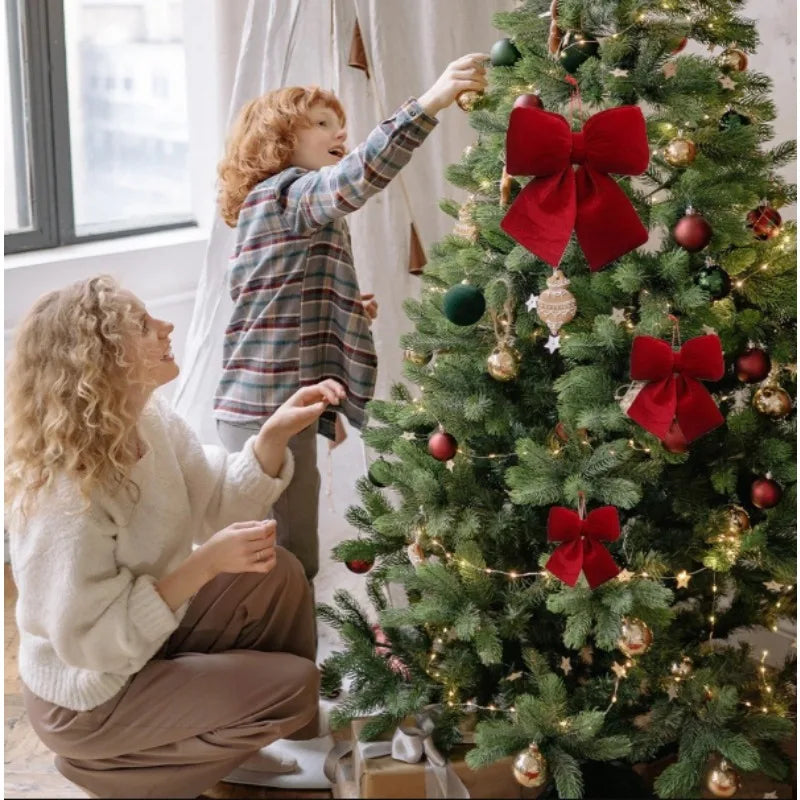 Large Red Velvet Christmas Bows – 1/2/3 PCS Soft Luxurious Tree Ornaments 🎀✨