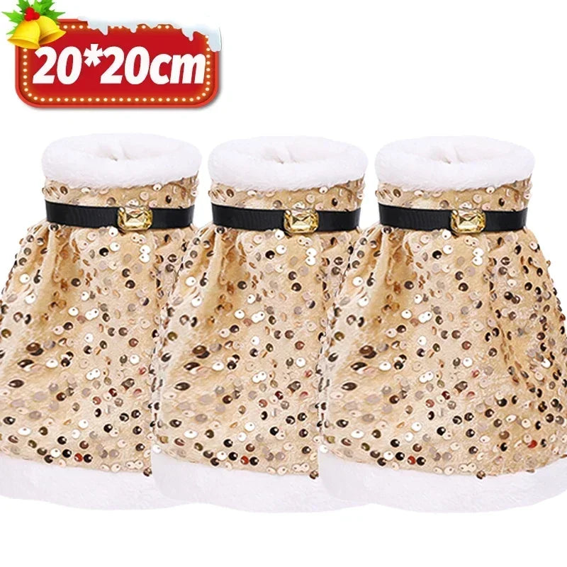 Sparkling Christmas Wine Bottle Covers – Red & Gold Dress Design (1/2/3/4 PCS) 🎄🍷✨