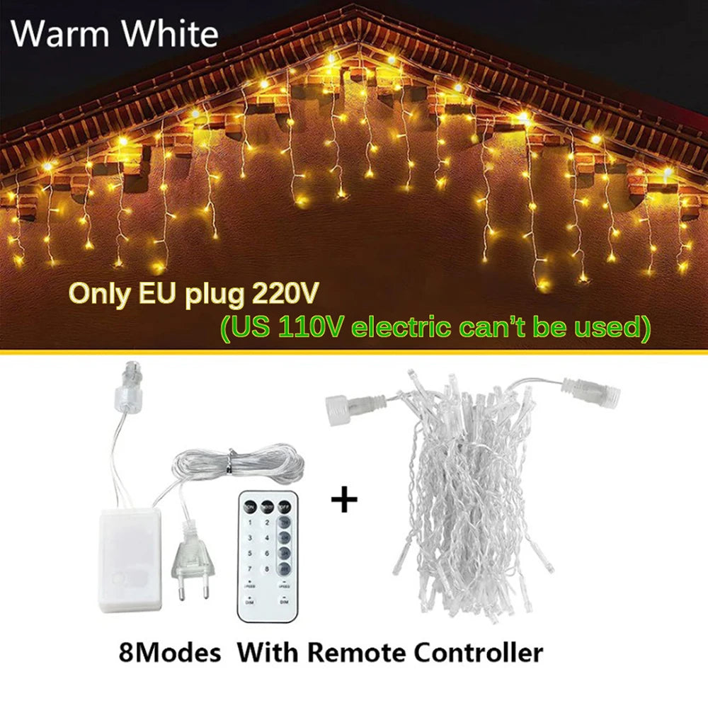 LED Icicle Fairy Lights with Remote – Outdoor Waterproof Christmas Garland (5M–40M)