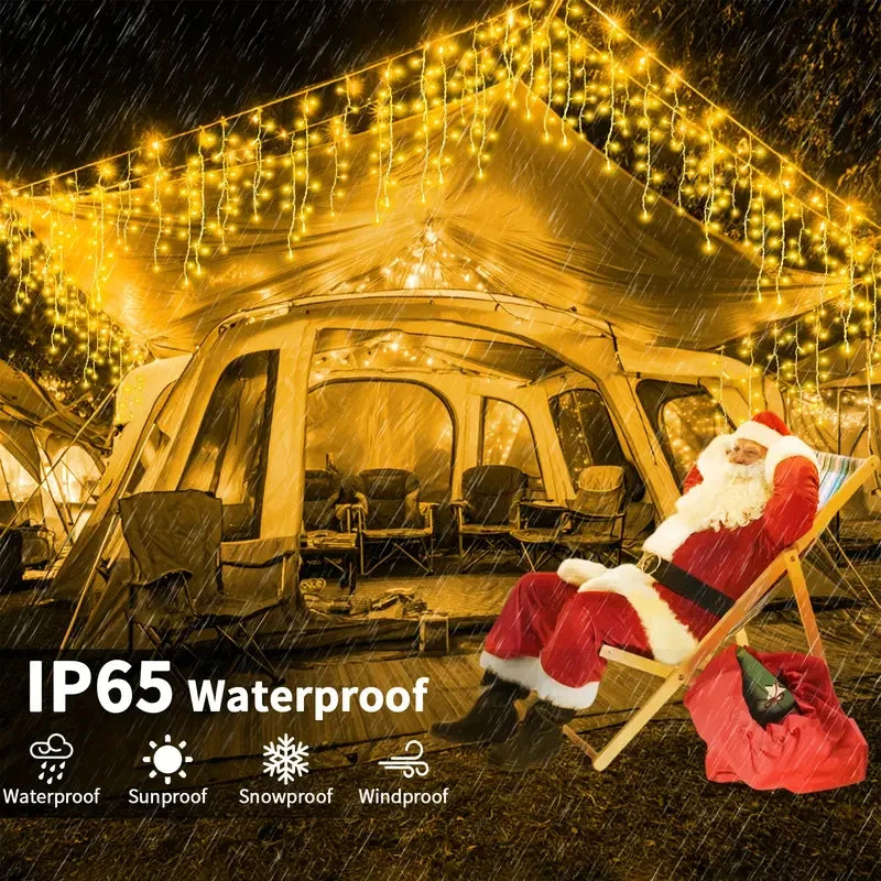 Solar Christmas Icicle Lights – 96 / 162 LEDs Waterproof Outdoor Curtain Lights