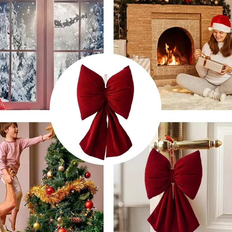 Large Red Velvet Christmas Bows – 1/2/3 PCS Soft Luxurious Tree Ornaments 🎀✨