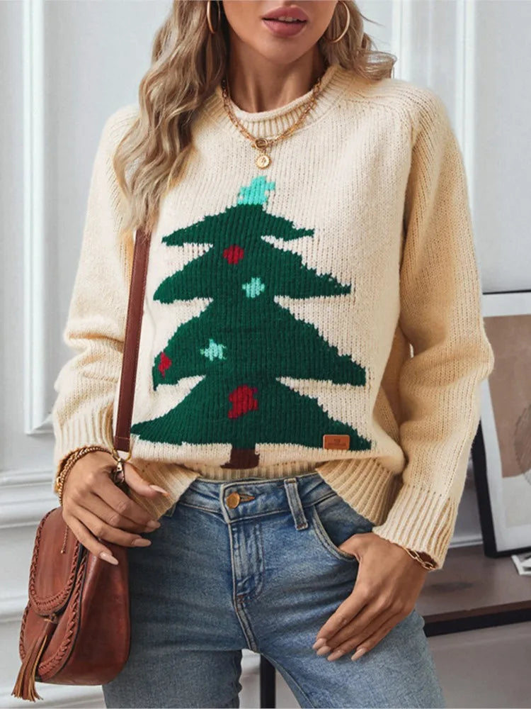 Christmas Tree Pullover Sweater – Cozy & Festive Knitwear for Women