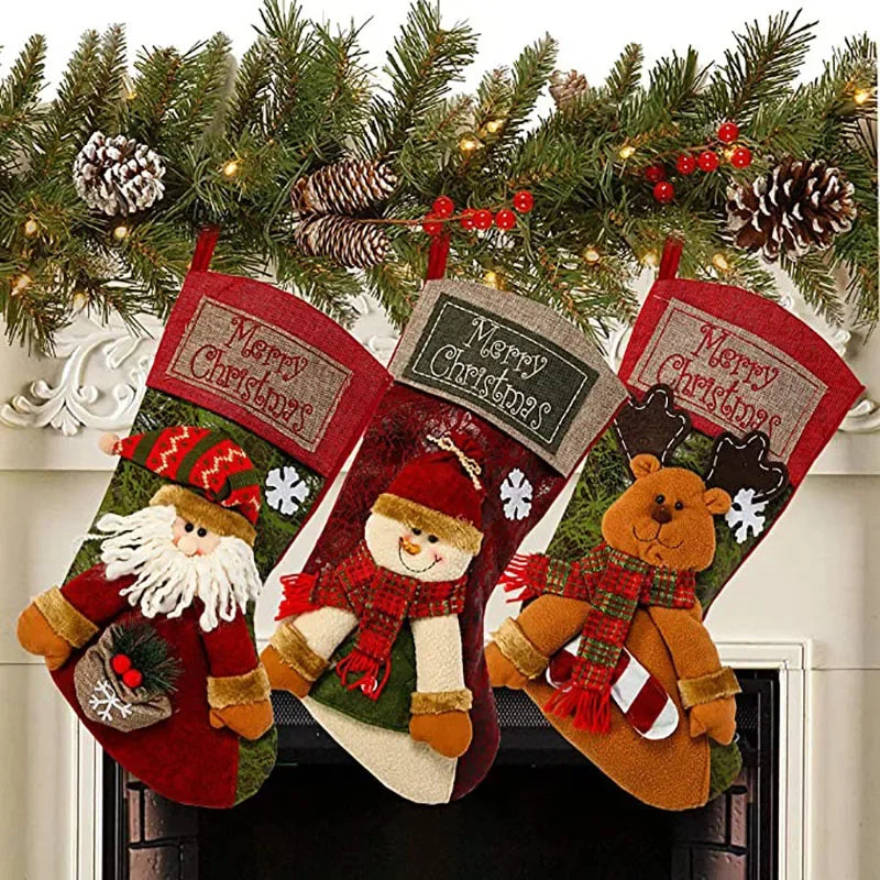Luxury Christmas Stockings – Santa, Snowman & Reindeer Designs (1 or 3 PCS) 🎄🎅🦌✨