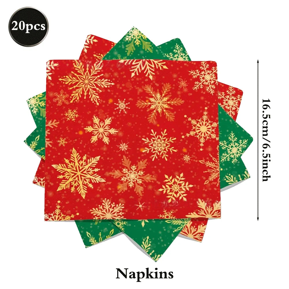 Christmas Disposable Tableware Set – Snowflake Plates, Cups & Napkins (Red & Green) 🎄❄️✨