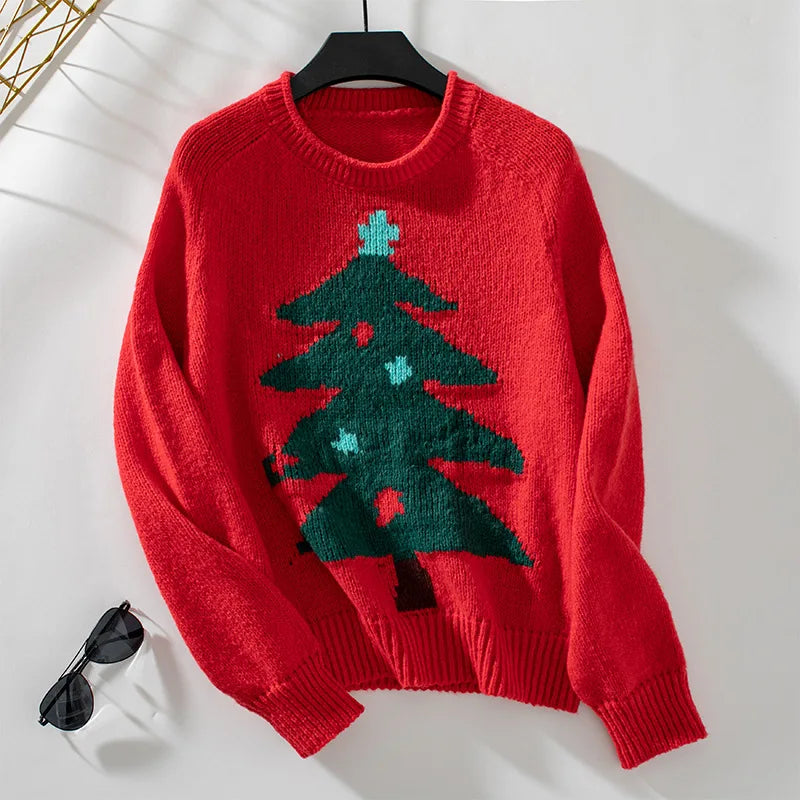 Christmas Tree Pullover Sweater – Cozy & Festive Knitwear for Women