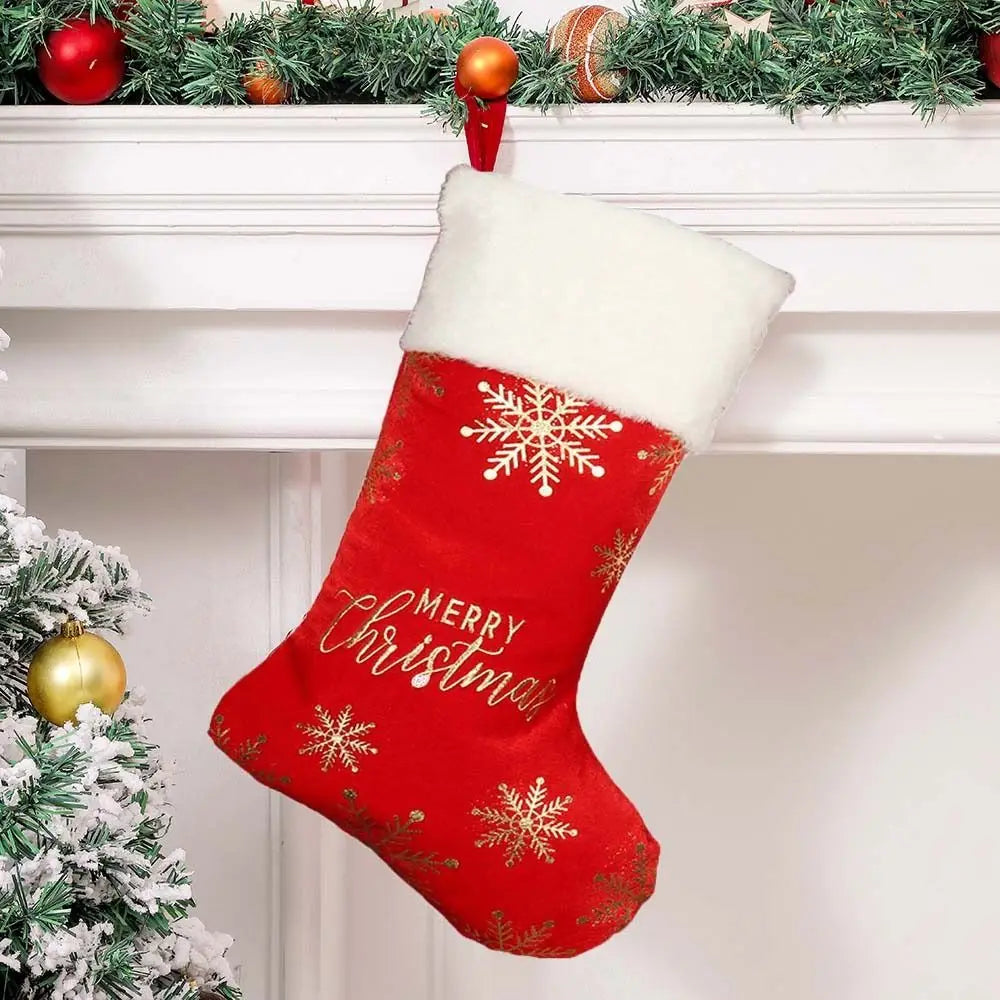 Festive Christmas Stocking – Large Cloth Holiday Gift Sock (Green/Red/Grey) 🎄🎁✨