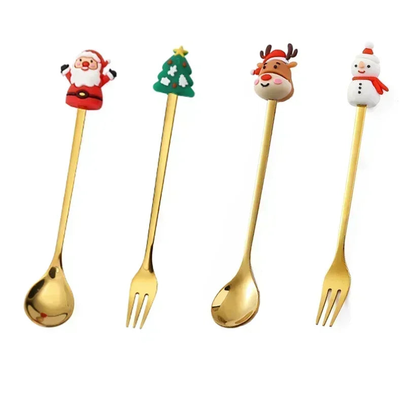 Christmas Spoon & Fork Set – 4PCS Stainless Steel Holiday Cutlery