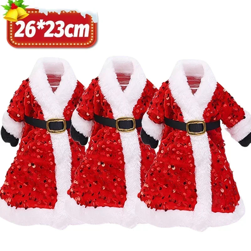 Sparkling Christmas Wine Bottle Covers – Red & Gold Dress Design (1/2/3/4 PCS) 🎄🍷✨