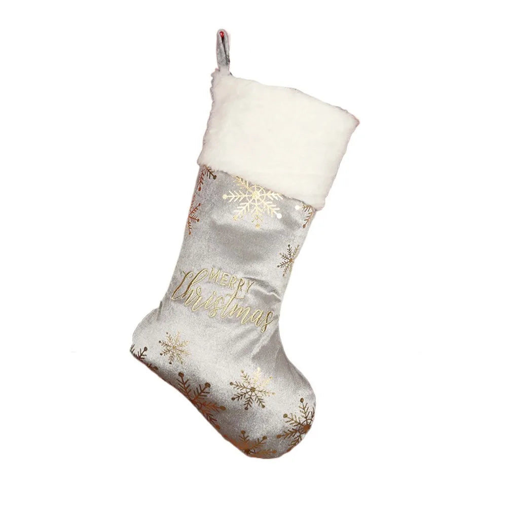 Festive Christmas Stocking – Large Cloth Holiday Gift Sock (Green/Red/Grey) 🎄🎁✨