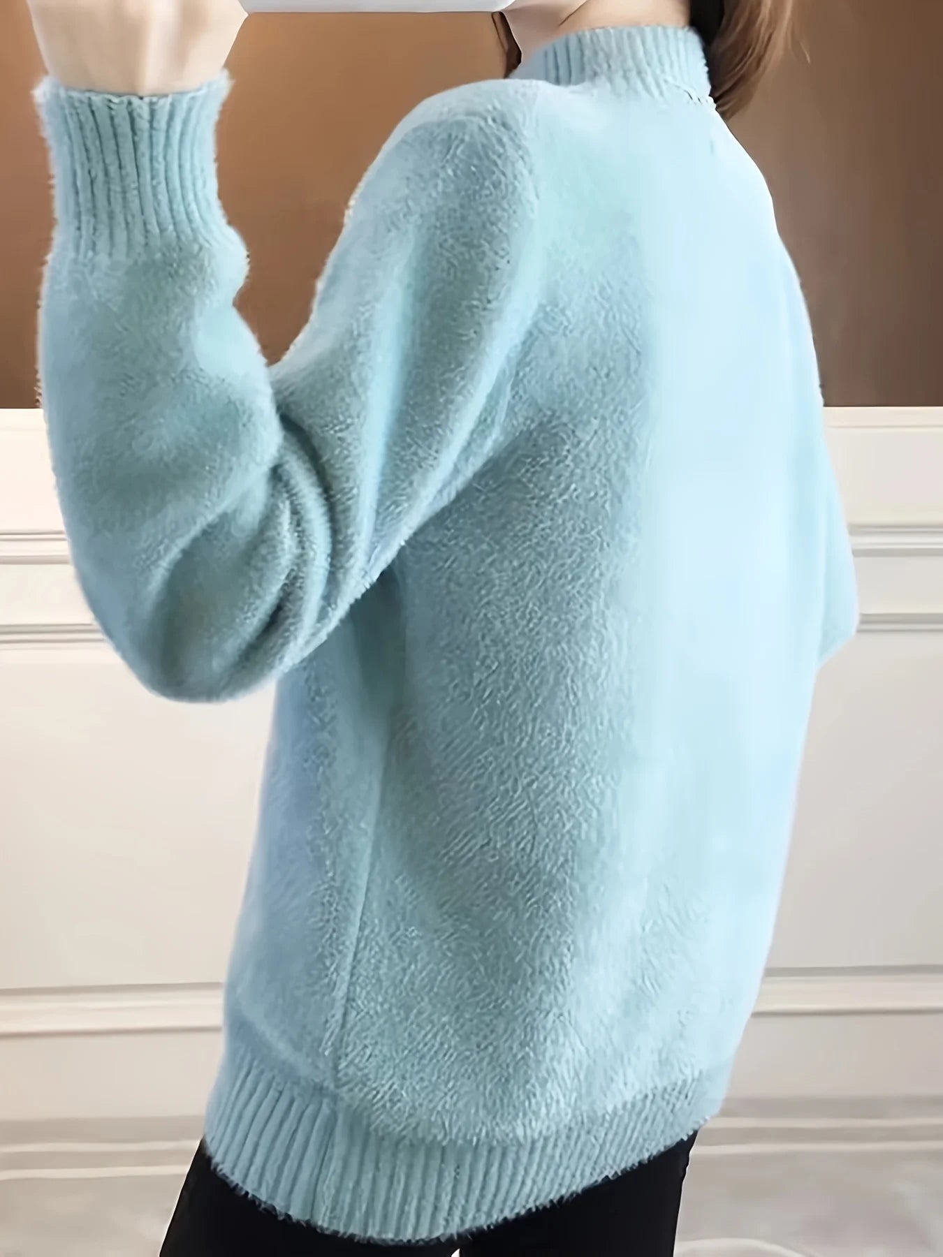 Deer Pattern Mock Turtleneck Sweater – White & Blue Winter Knit