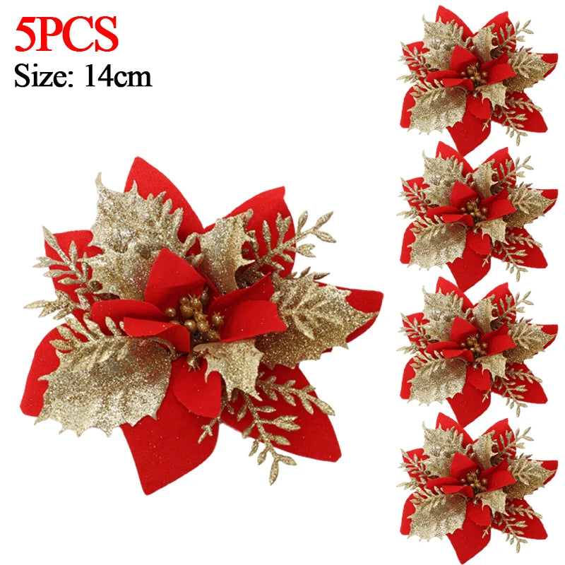 Christmas Glitter Poinsettia Clip – Red & Gold Sparkling Flower Ornament ✨🌺🎄