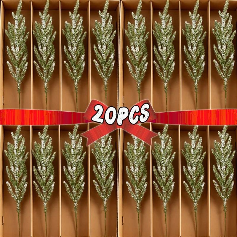 Artificial Snow Pine Branches – 1/5/10/20 PCS Christmas Greenery for Tree & DIY Decor 🌲❄️✨