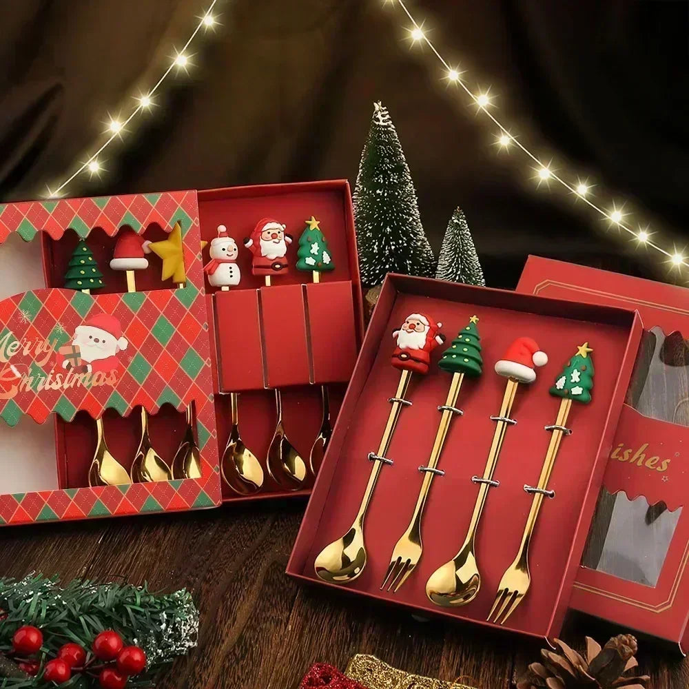 Christmas Spoon & Fork Set – 4PCS Stainless Steel Holiday Cutlery