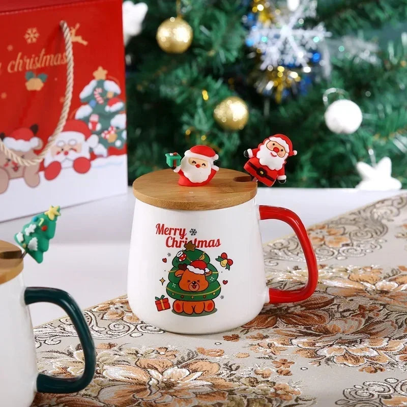 Christmas Ceramic Mug Gift Set – Festive Cup with Lid & Spoon (2025 Edition) 🎄☕✨